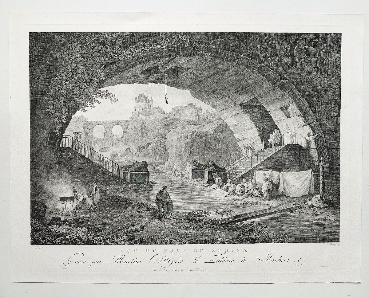 Sphinx Bridge Italy Engraving 19th C After Hubert Robert Etching  Old Print-photo-2