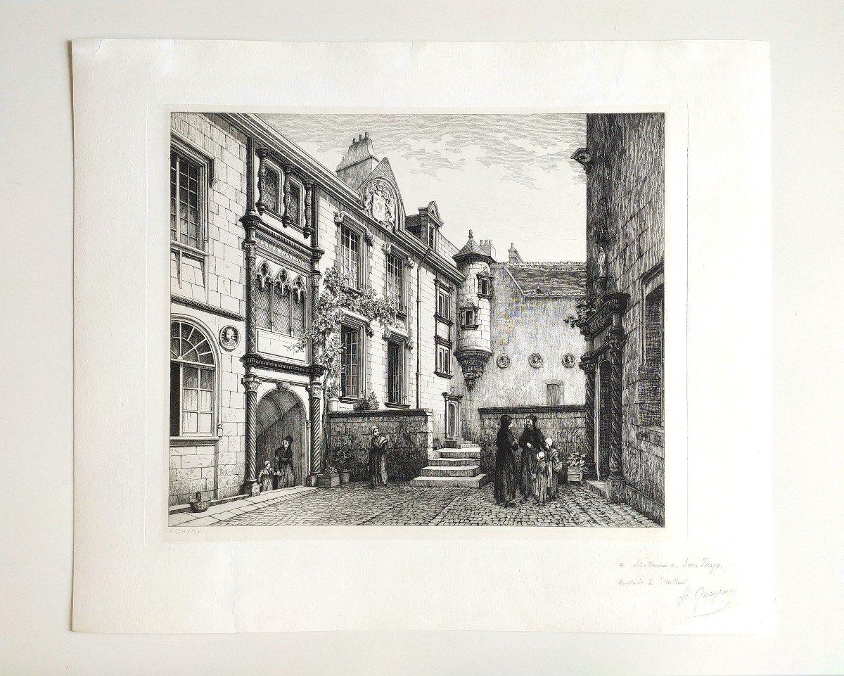 Etching  Architecture Bourges Hotel Lallemant Engraving 19th C Old Print-photo-2