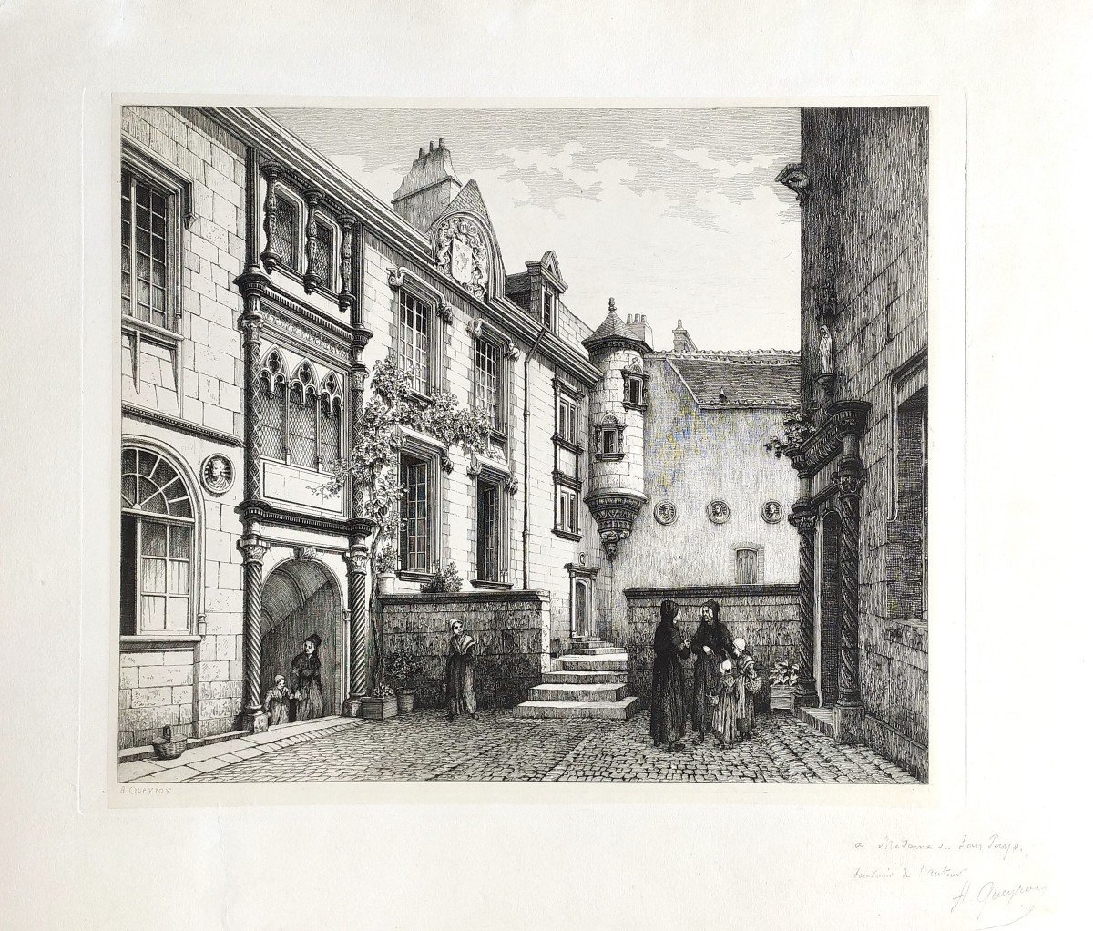 Etching  Architecture Bourges Hotel Lallemant Engraving 19th C Old Print-photo-3