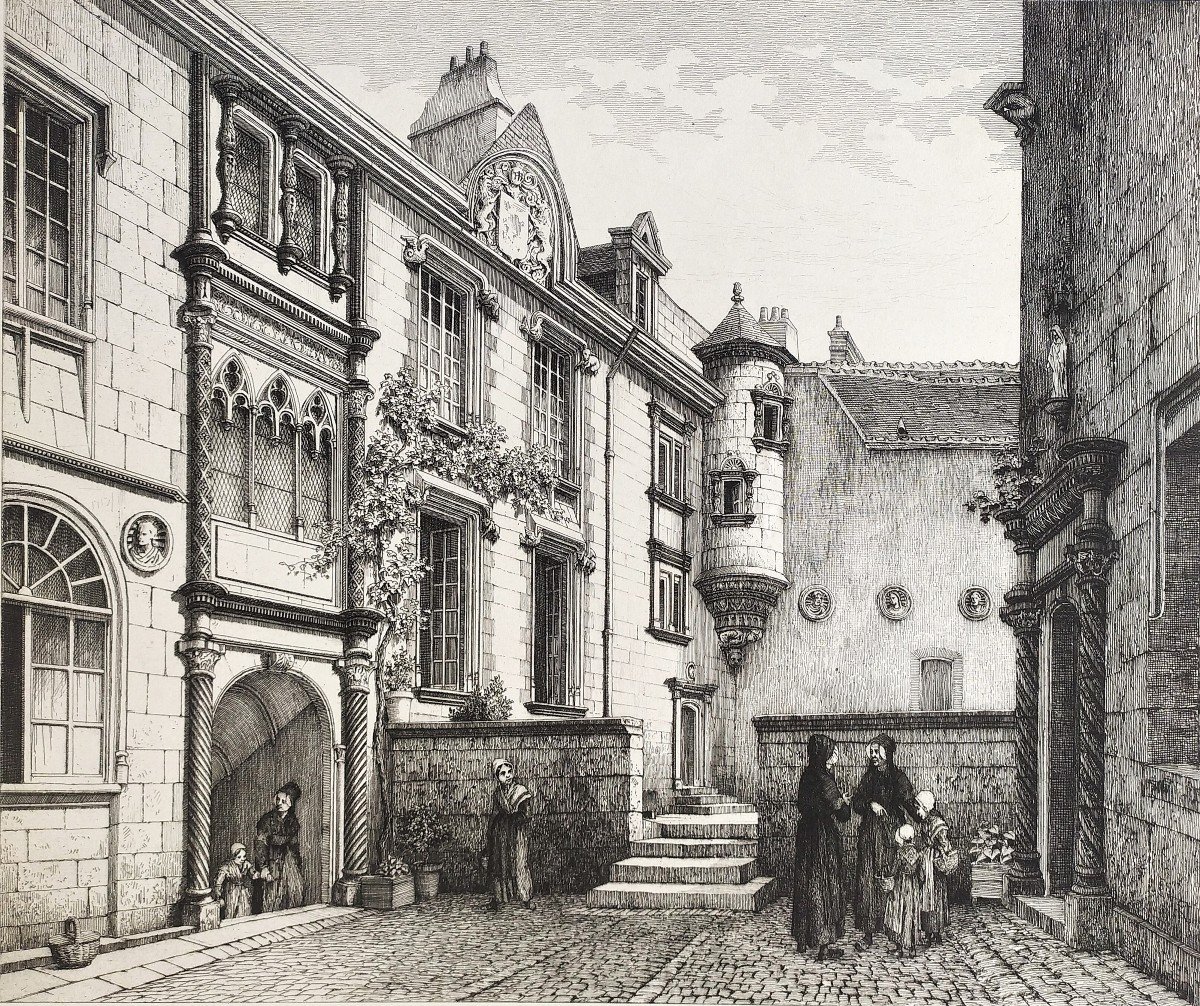 Etching  Architecture Bourges Hotel Lallemant Engraving 19th C Old Print-photo-2