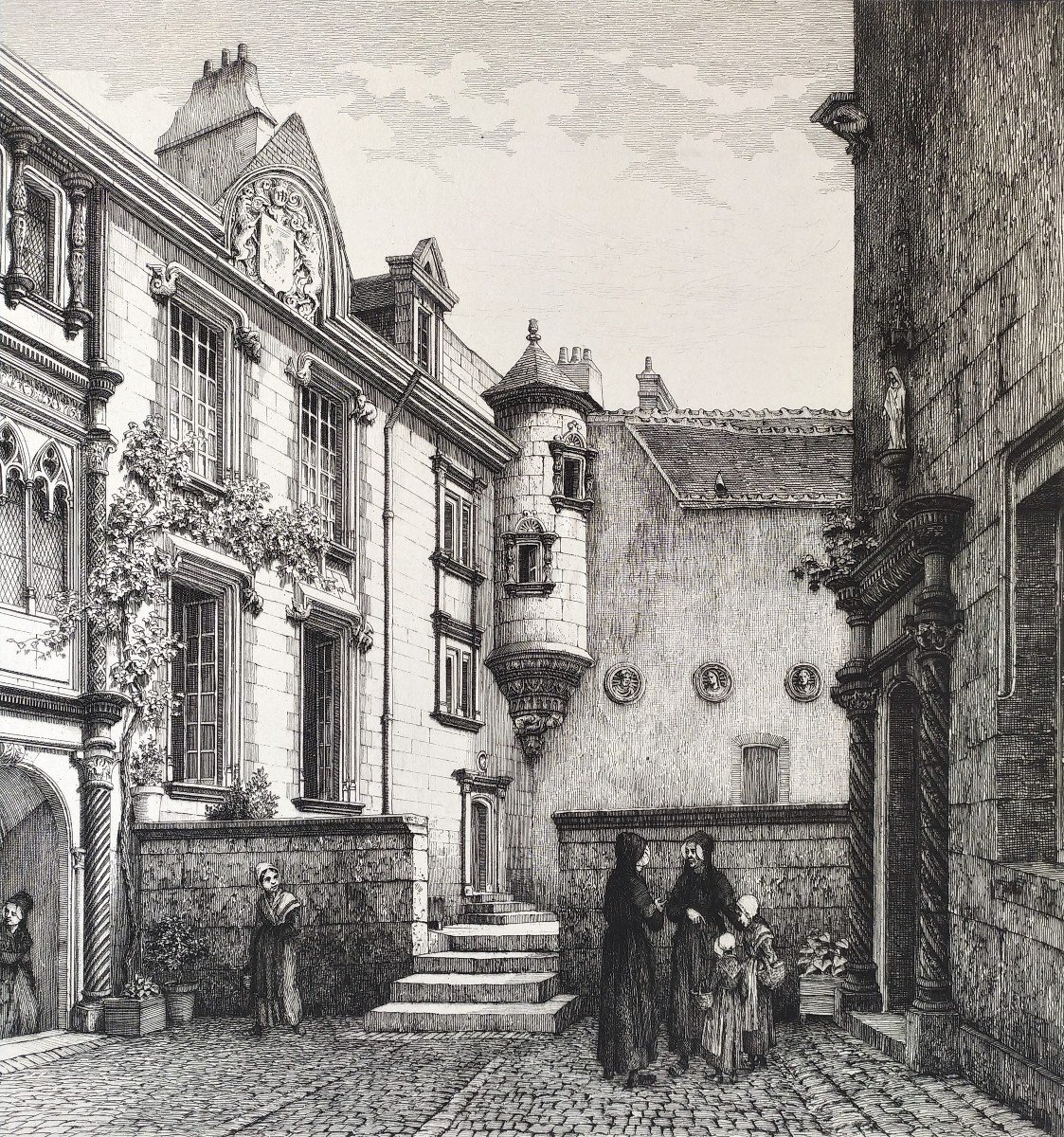 Etching  Architecture Bourges Hotel Lallemant Engraving 19th C Old Print-photo-5