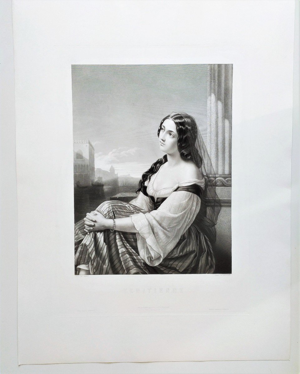 Etching Engraving Portrait Of An Italian Lady 19th Century Old Print-photo-2