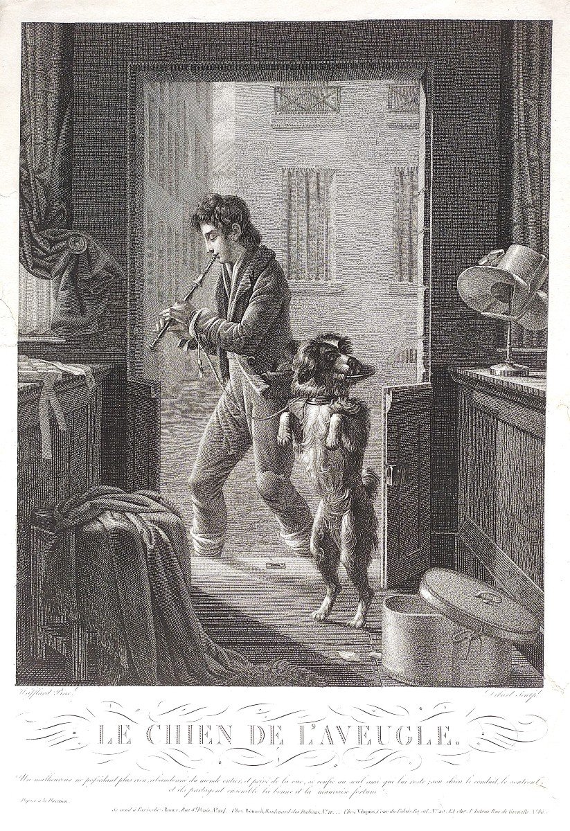 Etching  19th Century Engraving After Wafflard The Blindman dog Old Print-photo-3