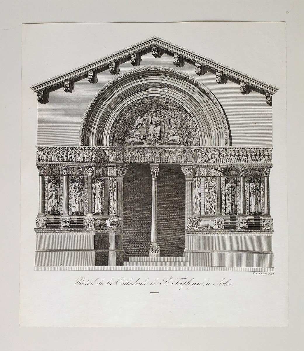 Arles The Cathedral Of St Trophime Etching  Architecture Engraving 19th C Old Print-photo-2