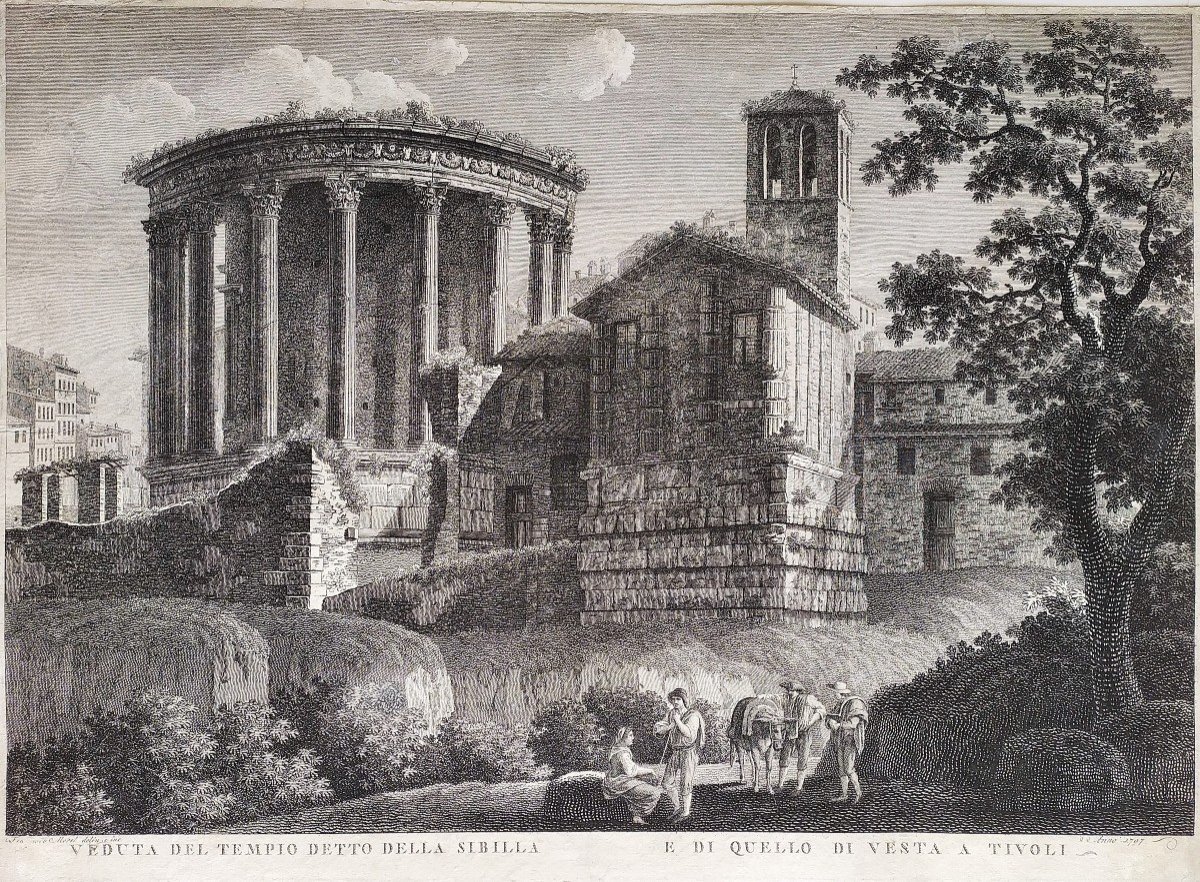  Italie Rome Temple Sybille Gravure Ancienne 18ème Architecture-photo-3