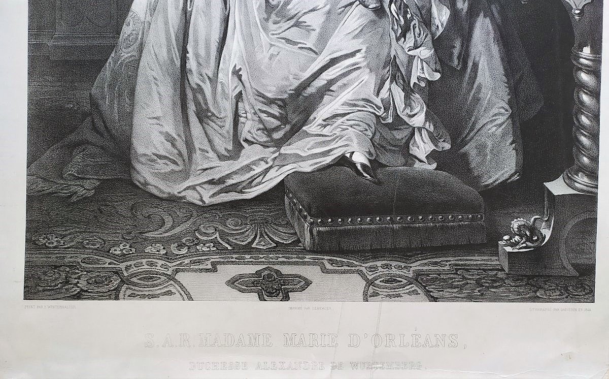 Marie d'Orleans Lithograph By Henri Grévedon After Winterhalter Royal Family Old Print 19th C-photo-3