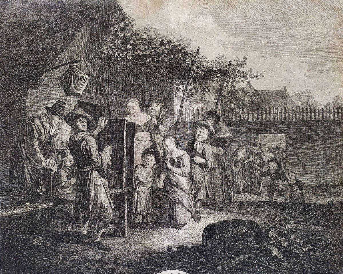  Genre Scene After Flemish Painting By Reinier Brakenburg  Engraving 18th C Etching Old Print-photo-4