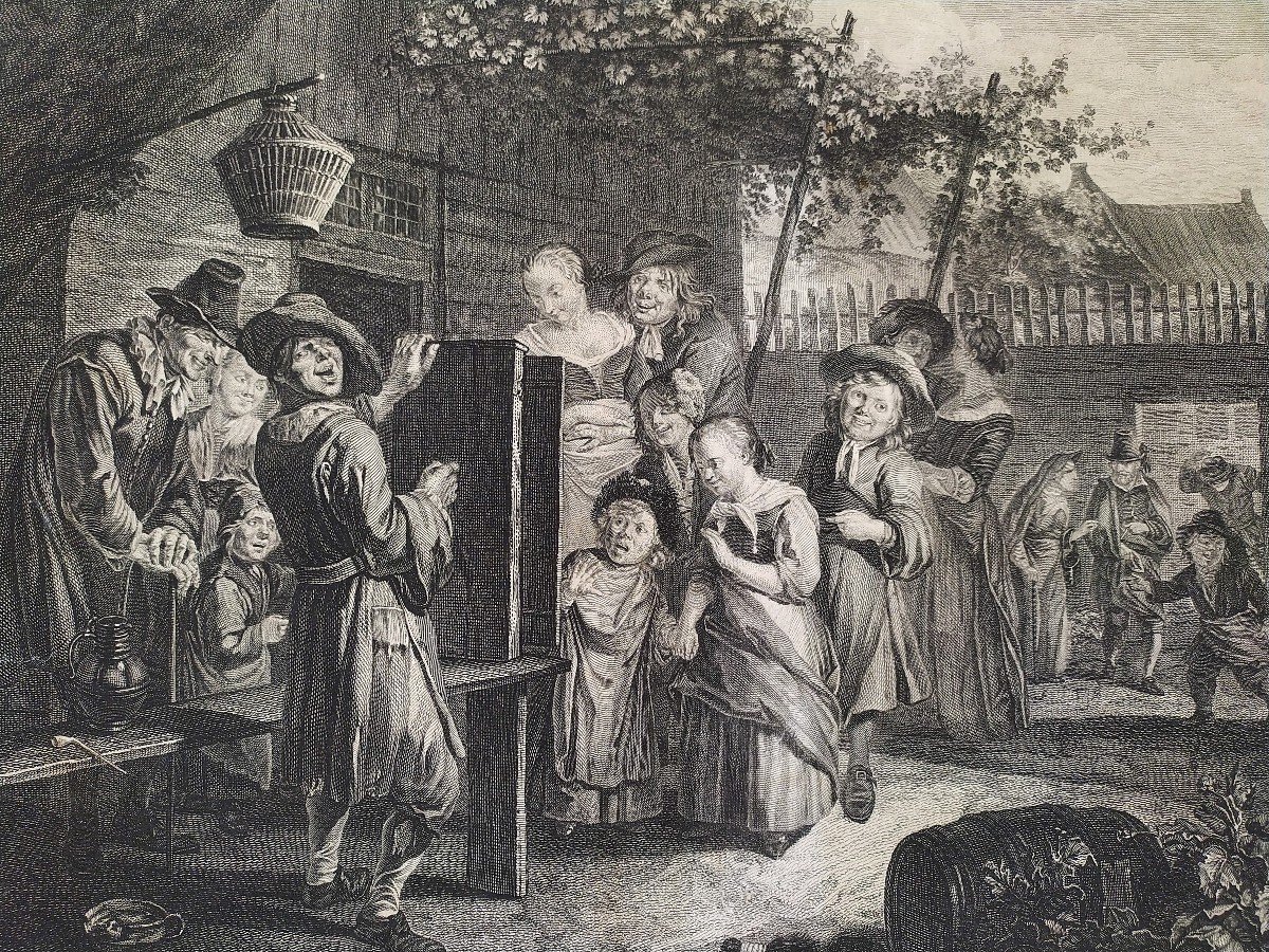  Genre Scene After Flemish Painting By Reinier Brakenburg  Engraving 18th C Etching Old Print-photo-3