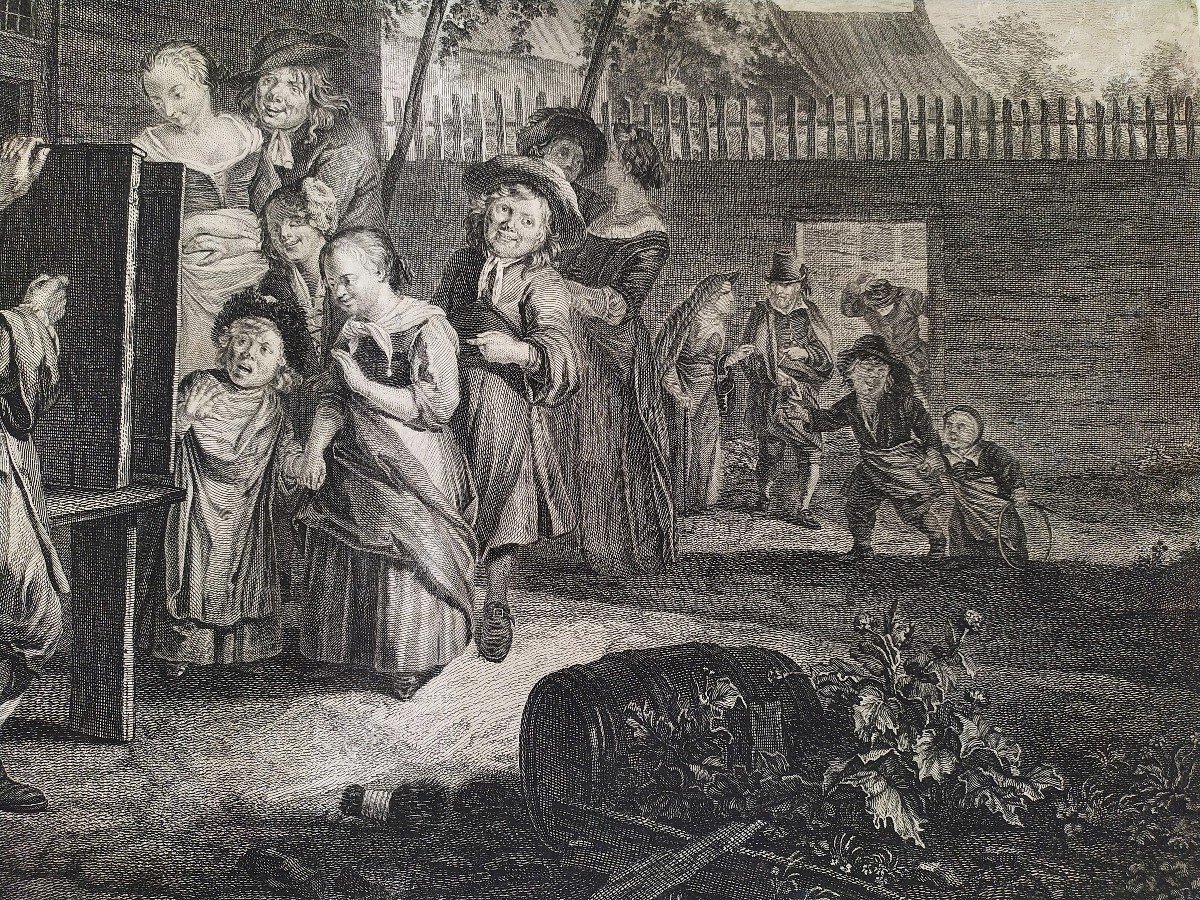  Genre Scene After Flemish Painting By Reinier Brakenburg  Engraving 18th C Etching Old Print-photo-4