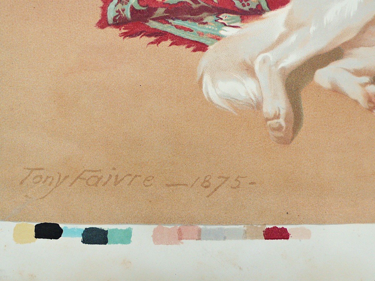 Tony Faivre Femmes Et Fillette Dans Une Serre  Très Grande Chromolithographie-photo-3