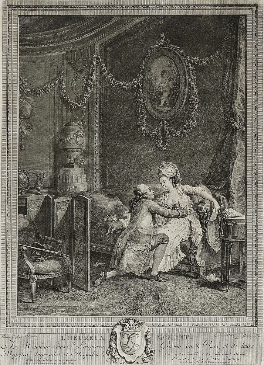 L’heureux Moment Gravure Ancienne  Par De Launay D’après Lavreince 18ème