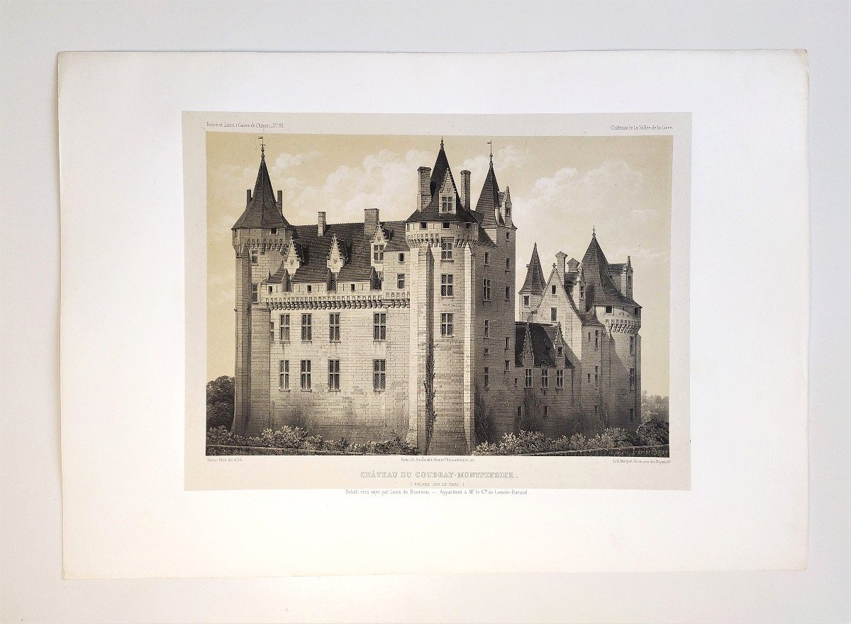  Château Coudray Montpensier Lithographie Ancienne Par Victor Petit XIXè Architecture Médiévale-photo-2