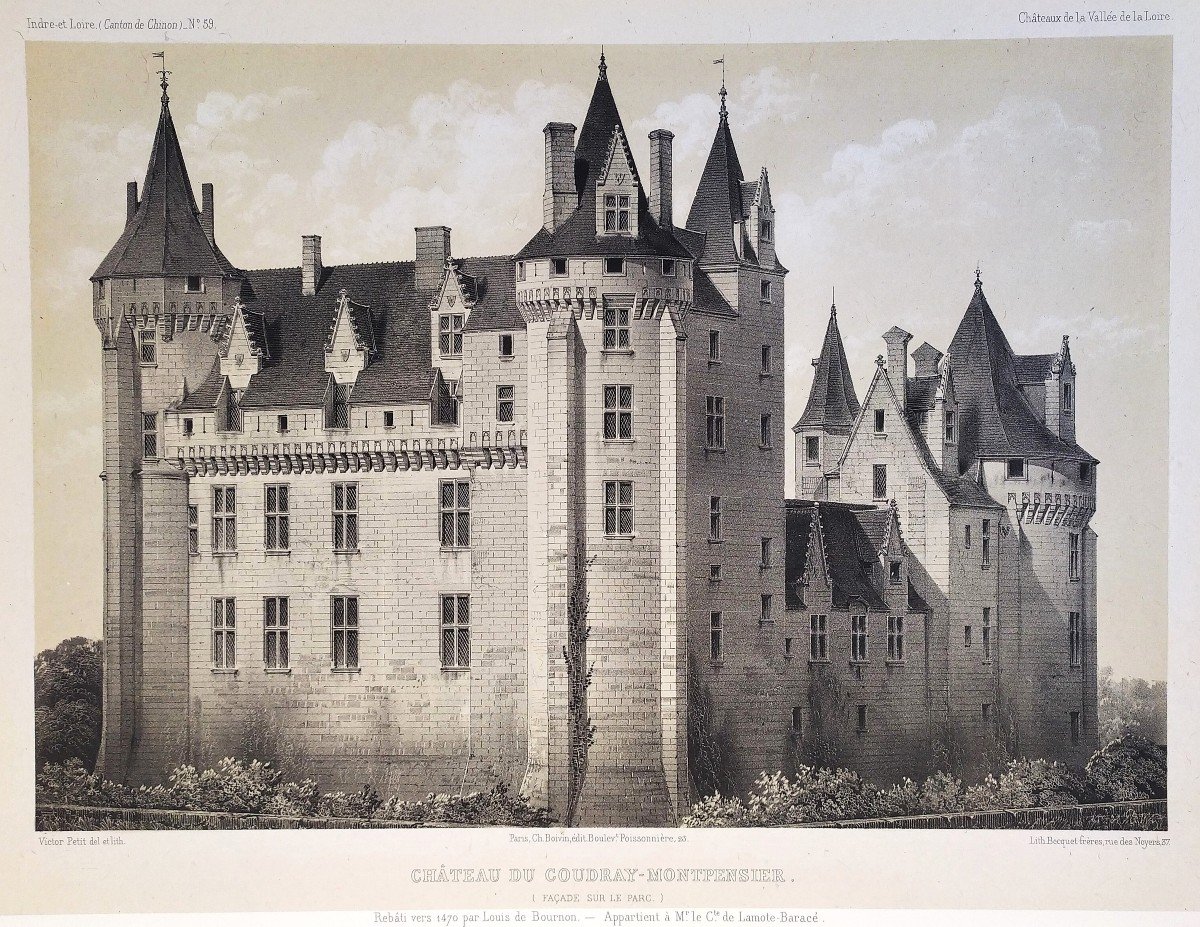  Château Coudray Montpensier Lithographie Ancienne Par Victor Petit XIXè Architecture Médiévale-photo-4