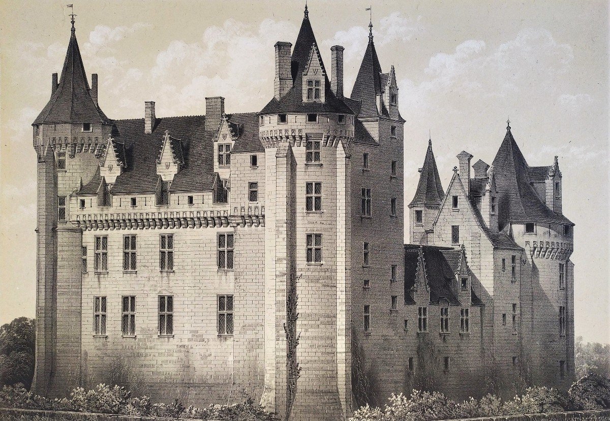  Château Coudray Montpensier Lithographie Ancienne Par Victor Petit XIXè Architecture Médiévale-photo-2