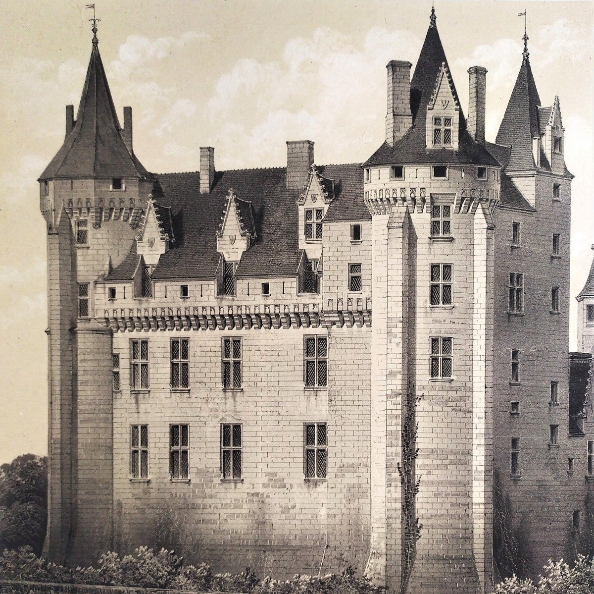  Château Coudray Montpensier Lithographie Ancienne Par Victor Petit XIXè Architecture Médiévale-photo-3