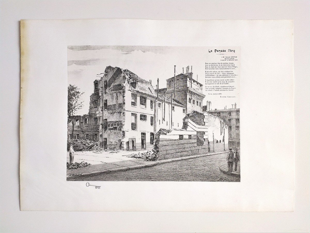  Paris The Prison Of Sainte Pelagie  Lithograph 19th C Old Print-photo-2