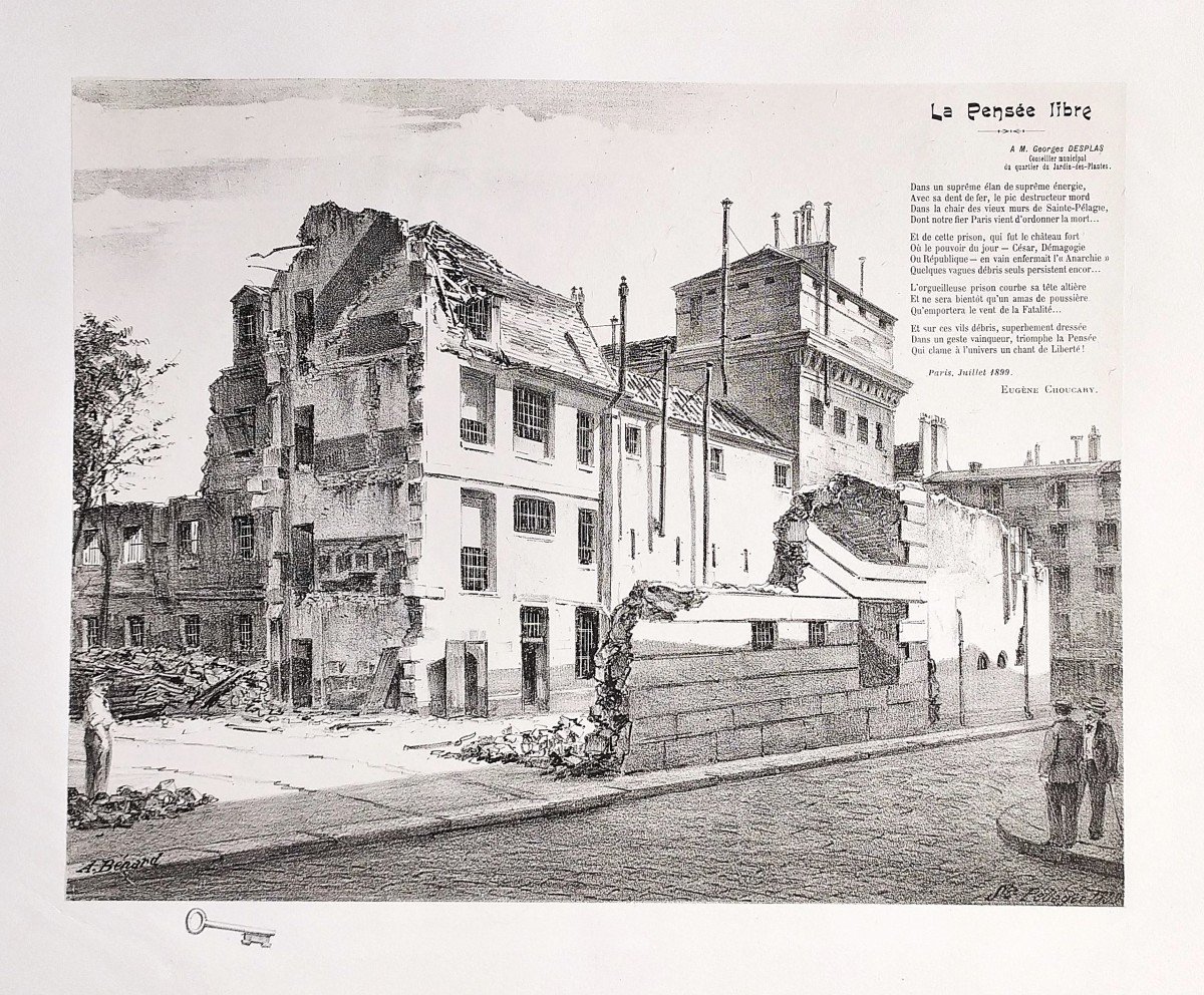  Paris The Prison Of Sainte Pelagie  Lithograph 19th C Old Print-photo-3