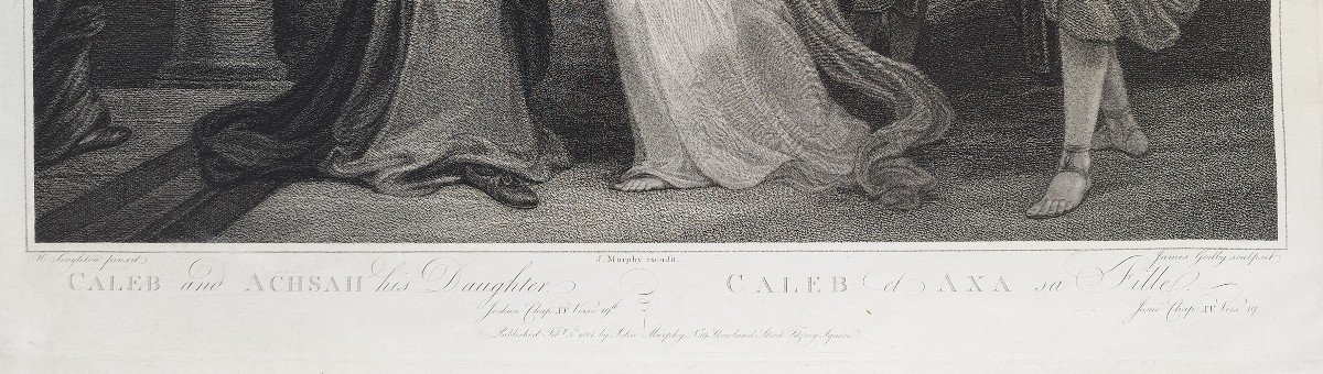  Gravure d'époque Empire Caleb Et Axa Par James Godby d'Après Henry Singleton Scène Biblique-photo-4