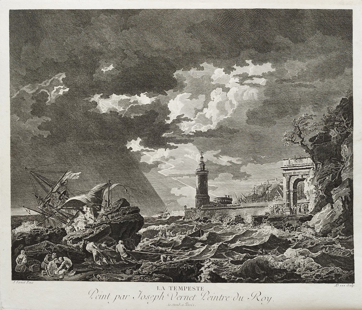 Marine Tempête d'Après Vernet Gravure Ancienne 18ème-photo-3