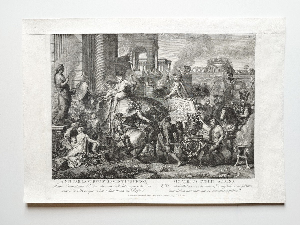 Antique Battle Of Alexander After Le Brun Antique  Etching 18th C Engraving Old Print-photo-2