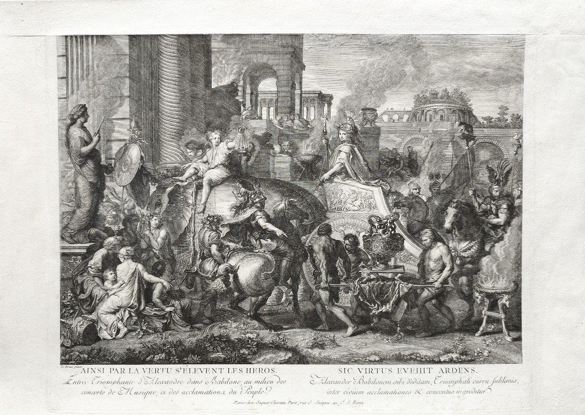 Antique Battle Of Alexander After Le Brun Antique  Etching 18th C Engraving Old Print-photo-3