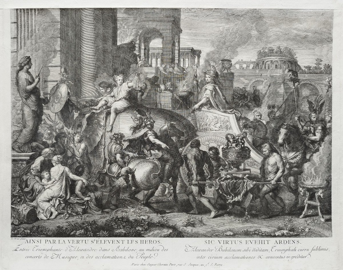 Antique Battle Of Alexander After Le Brun Antique  Etching 18th C Engraving Old Print-photo-4