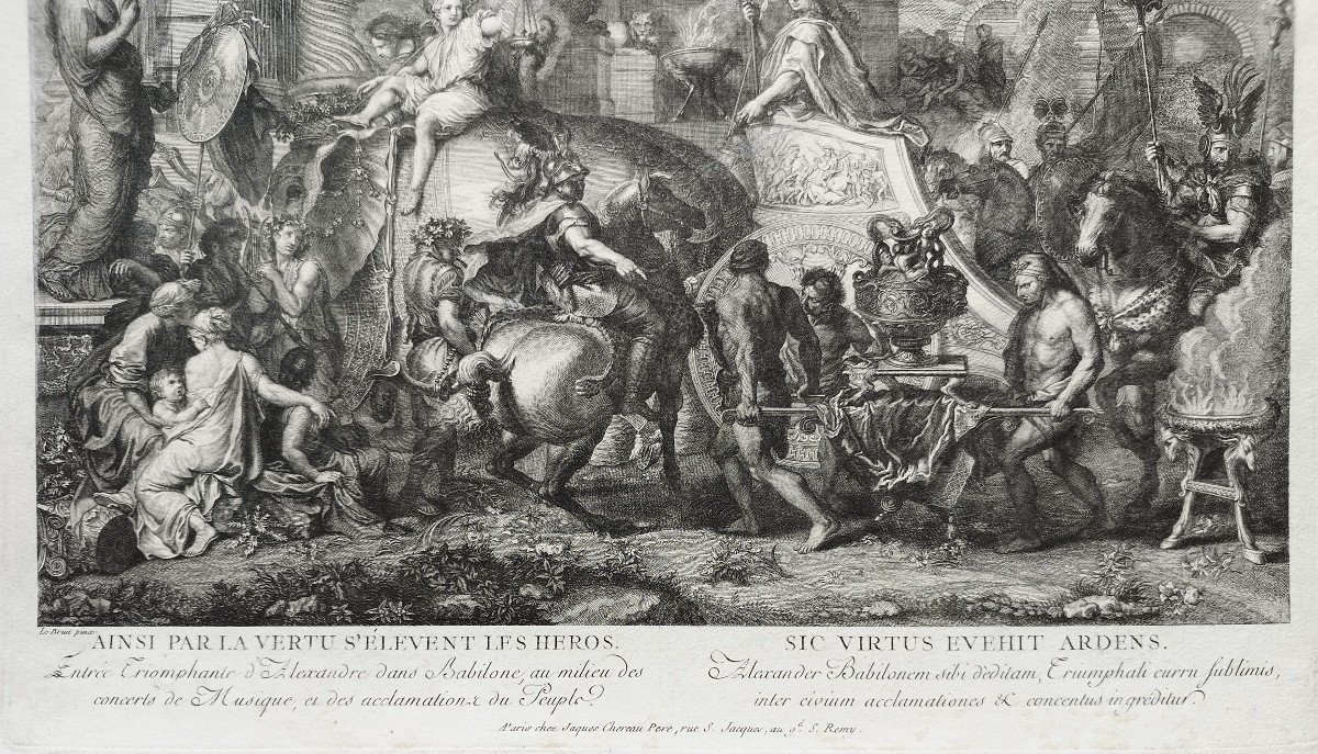 Antique Battle Of Alexander After Le Brun Antique  Etching 18th C Engraving Old Print-photo-1