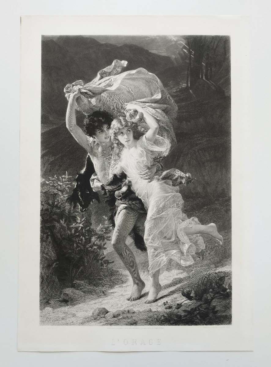 Gravure Mythologique l'Orage Par Amédée Varin d'Après Pierre Auguste Cot Néo-classique XIXème-photo-2