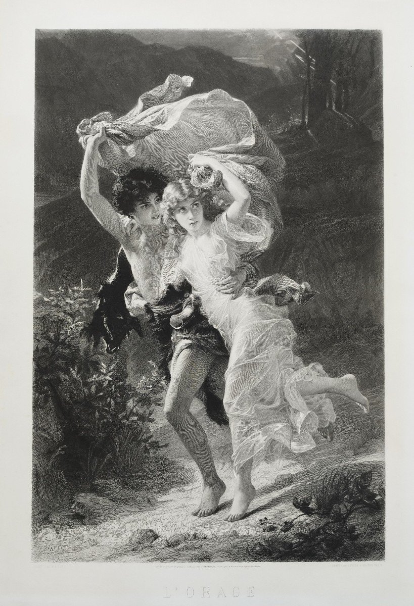 Gravure Mythologique l'Orage Par Amédée Varin d'Après Pierre Auguste Cot Néo-classique XIXème-photo-3