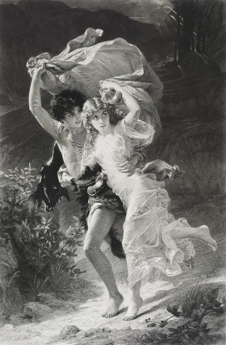 Gravure Mythologique l'Orage Par Amédée Varin d'Après Pierre Auguste Cot Néo-classique XIXème-photo-4