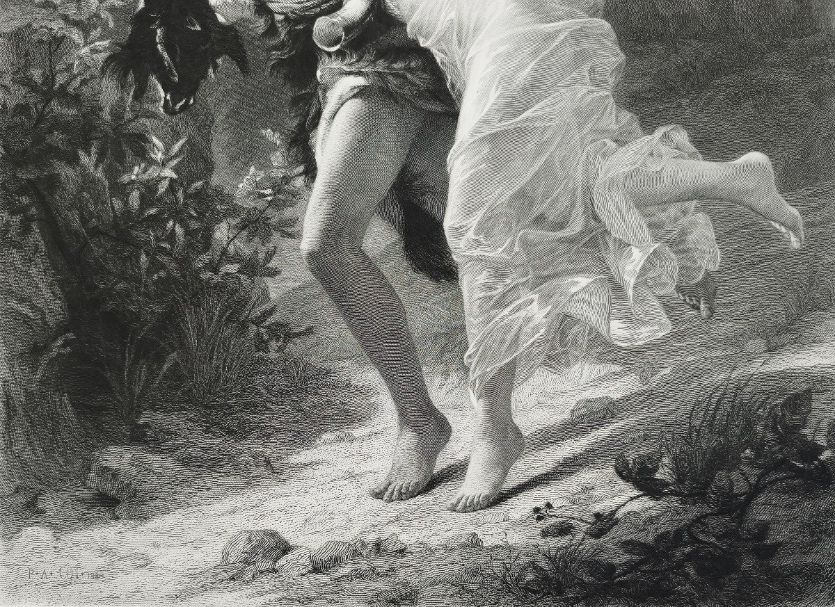 Gravure Mythologique l'Orage Par Amédée Varin d'Après Pierre Auguste Cot Néo-classique XIXème-photo-2