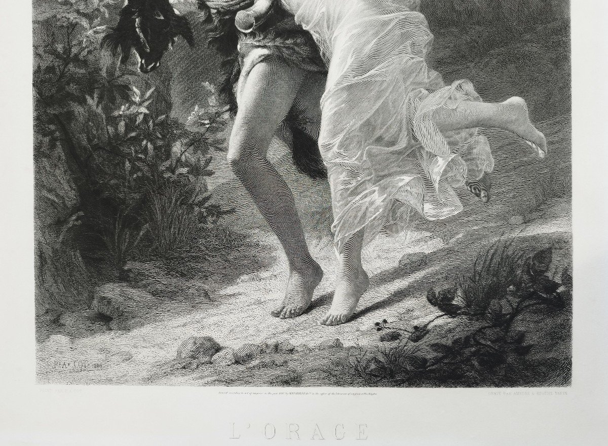 Gravure Mythologique l'Orage Par Amédée Varin d'Après Pierre Auguste Cot Néo-classique XIXème-photo-3