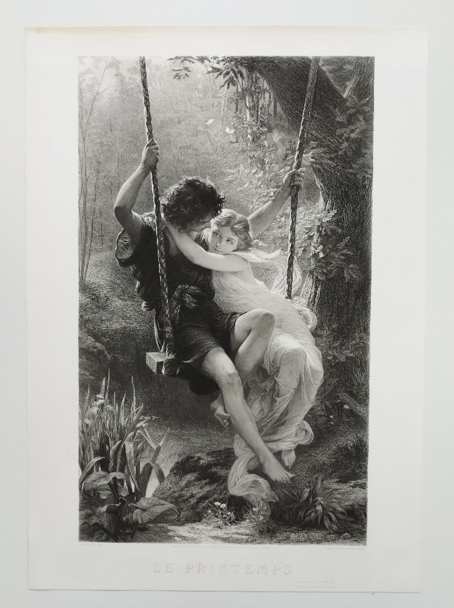 Mythological Etching Spring By Amedee Varin After Pierre Auguste Cot Neoclassical Engraving-photo-2