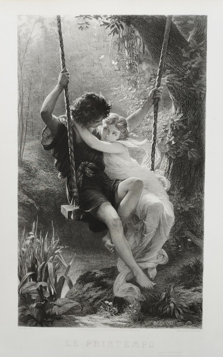 Mythological Etching Spring By Amedee Varin After Pierre Auguste Cot Neoclassical Engraving-photo-3