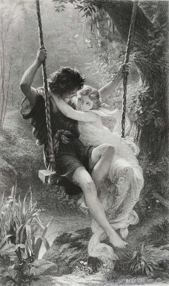 Mythological Etching Spring By Amedee Varin After Pierre Auguste Cot Neoclassical Engraving-photo-4