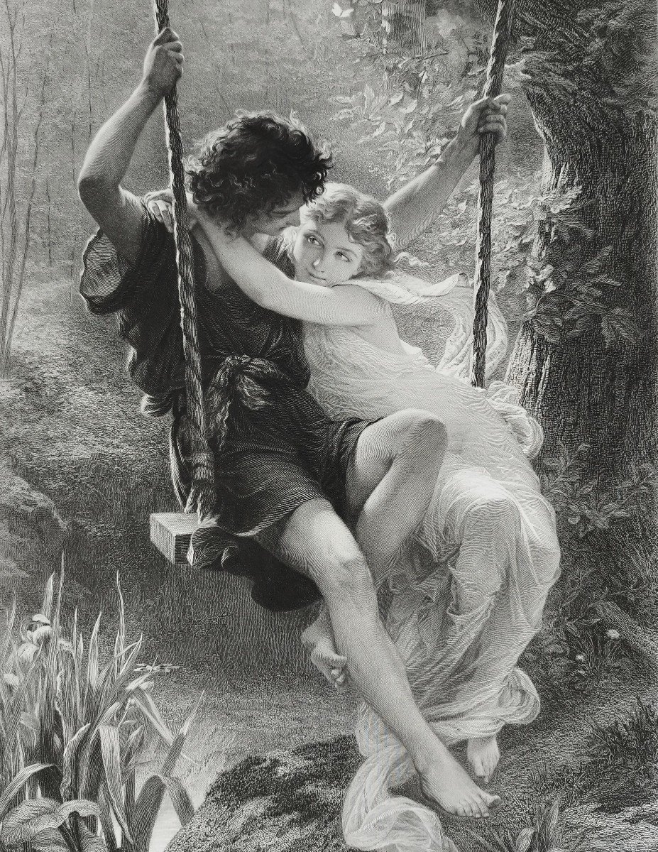 Mythological Etching Spring By Amedee Varin After Pierre Auguste Cot Neoclassical Engraving-photo-1