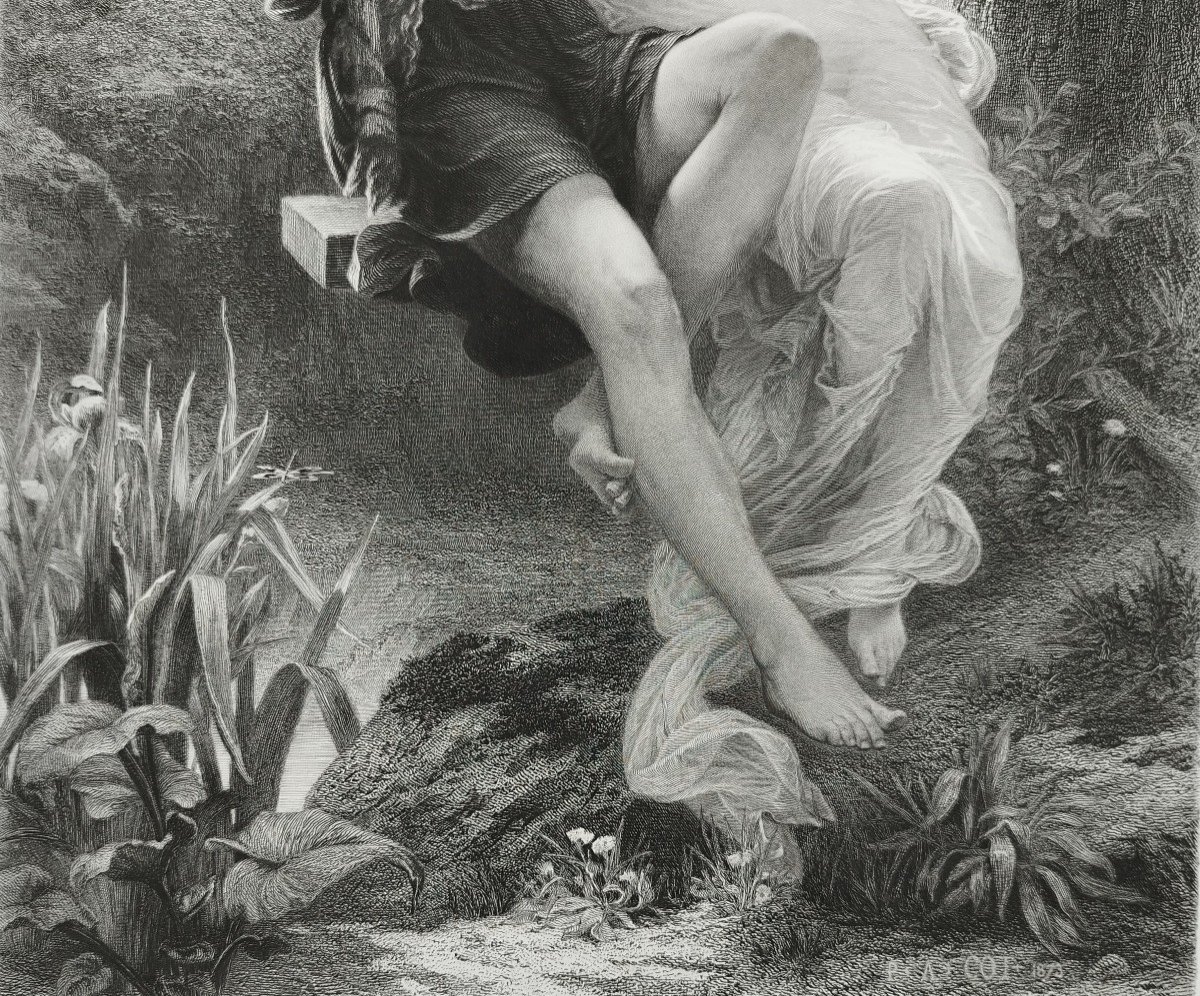 Mythological Etching Spring By Amedee Varin After Pierre Auguste Cot Neoclassical Engraving-photo-2