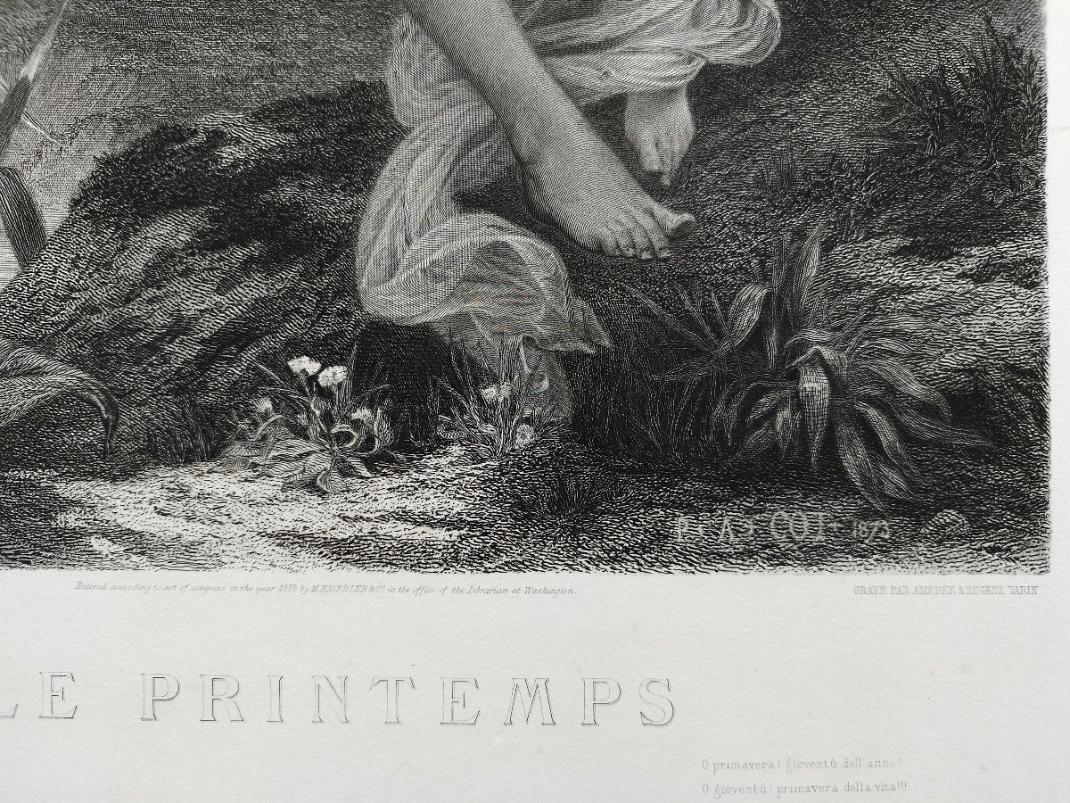 Mythological Etching Spring By Amedee Varin After Pierre Auguste Cot Neoclassical Engraving-photo-3