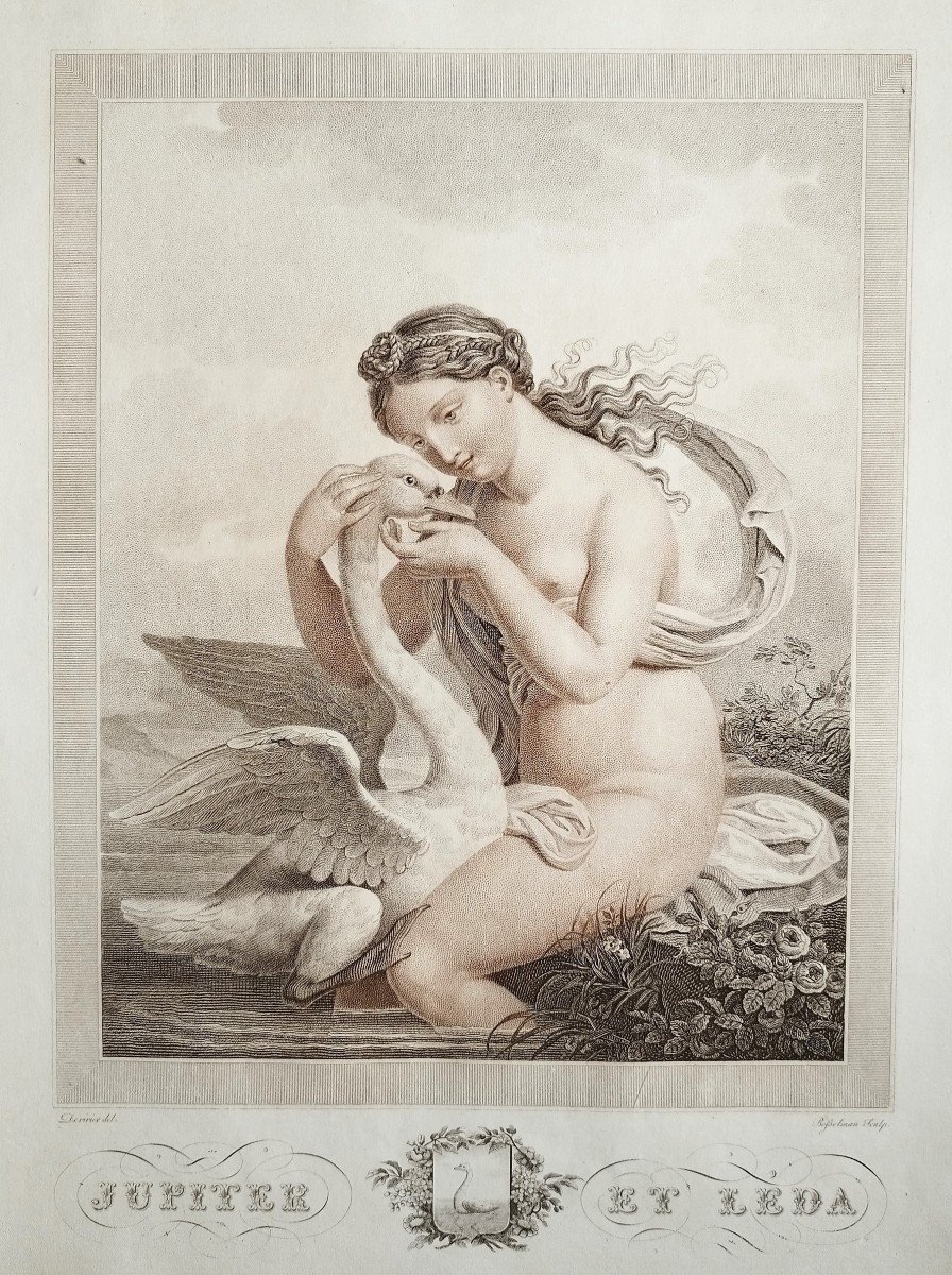 Jupiter Et Léda Gravure Mythologique époque Empire Par Bosselman 19ème-photo-3