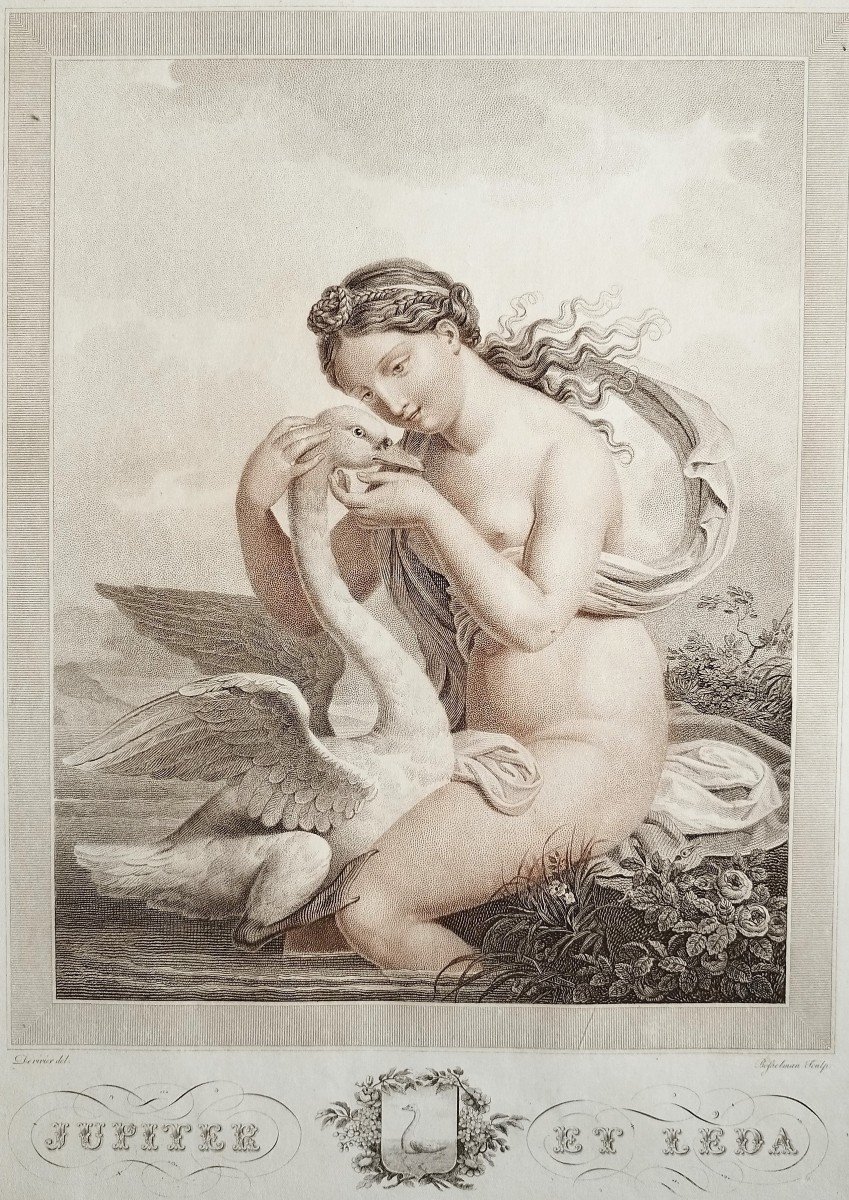 Jupiter Et Léda Gravure Mythologique époque Empire Par Bosselman 19ème-photo-4