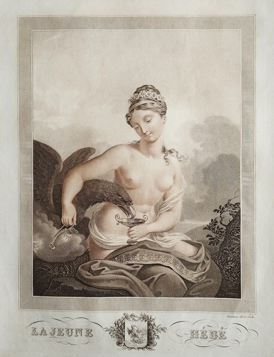 Hébé Déesse De La Jeunesse  Gravure Mythologique époque Empire Par Bosselman 19ème-photo-3