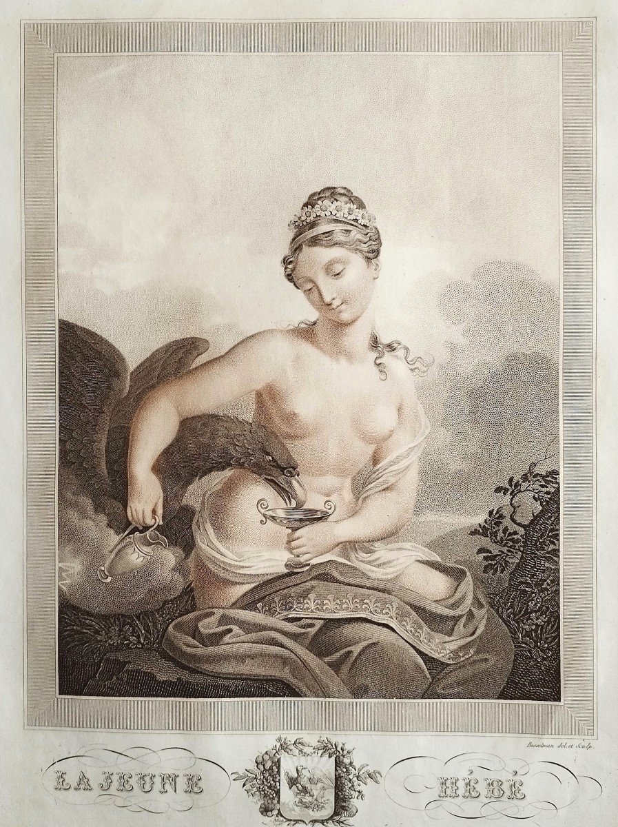 Hébé Déesse De La Jeunesse  Gravure Mythologique époque Empire Par Bosselman 19ème