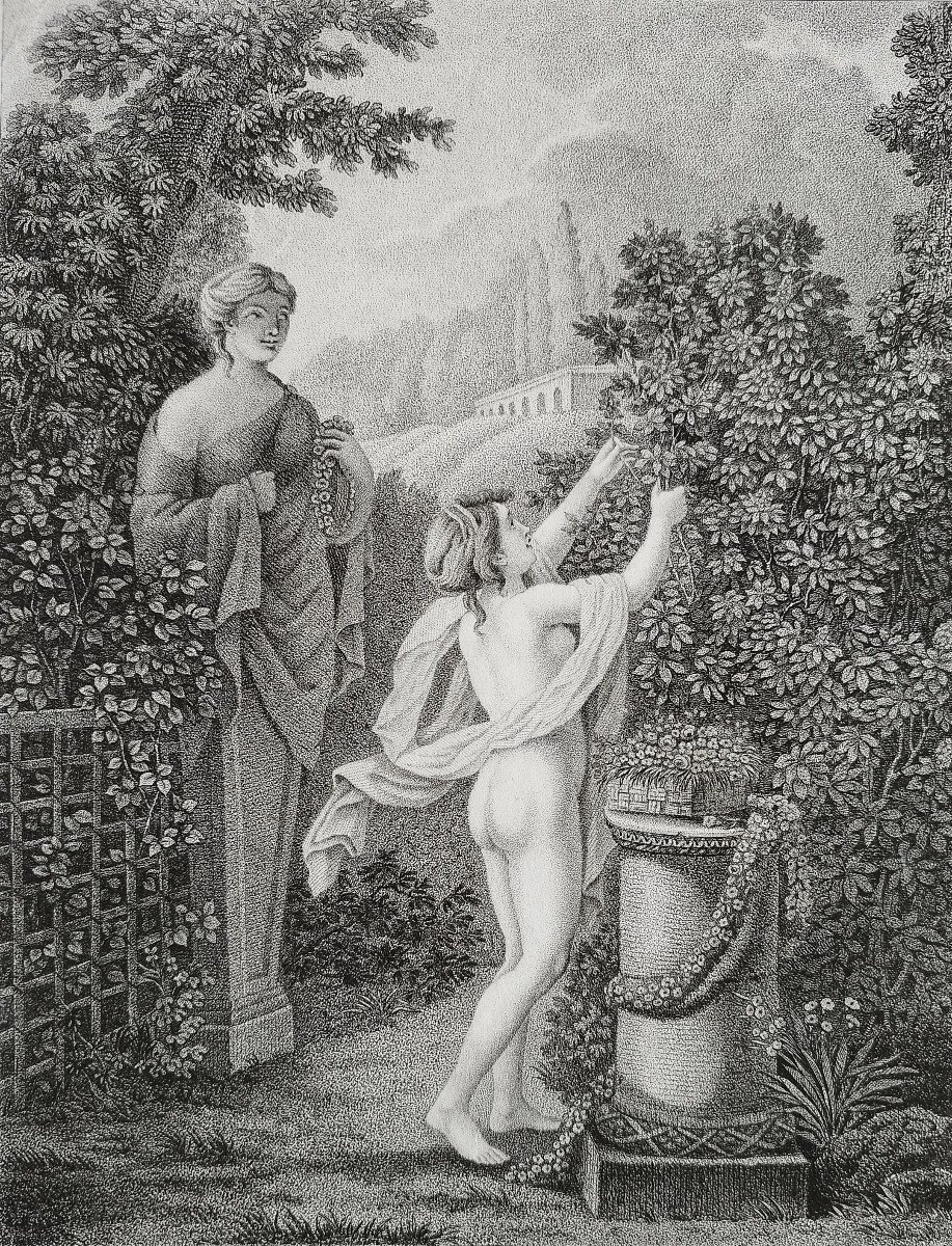 Neo Classical Etching Empire Period Engraving Flora Nude 19th C Mythological Old Print-photo-1