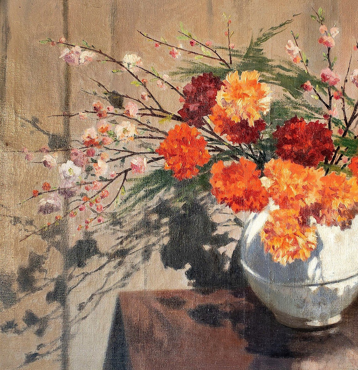 Oil Painting Still Life Flowers Carnations By Jules Roblin 20th Century-photo-3