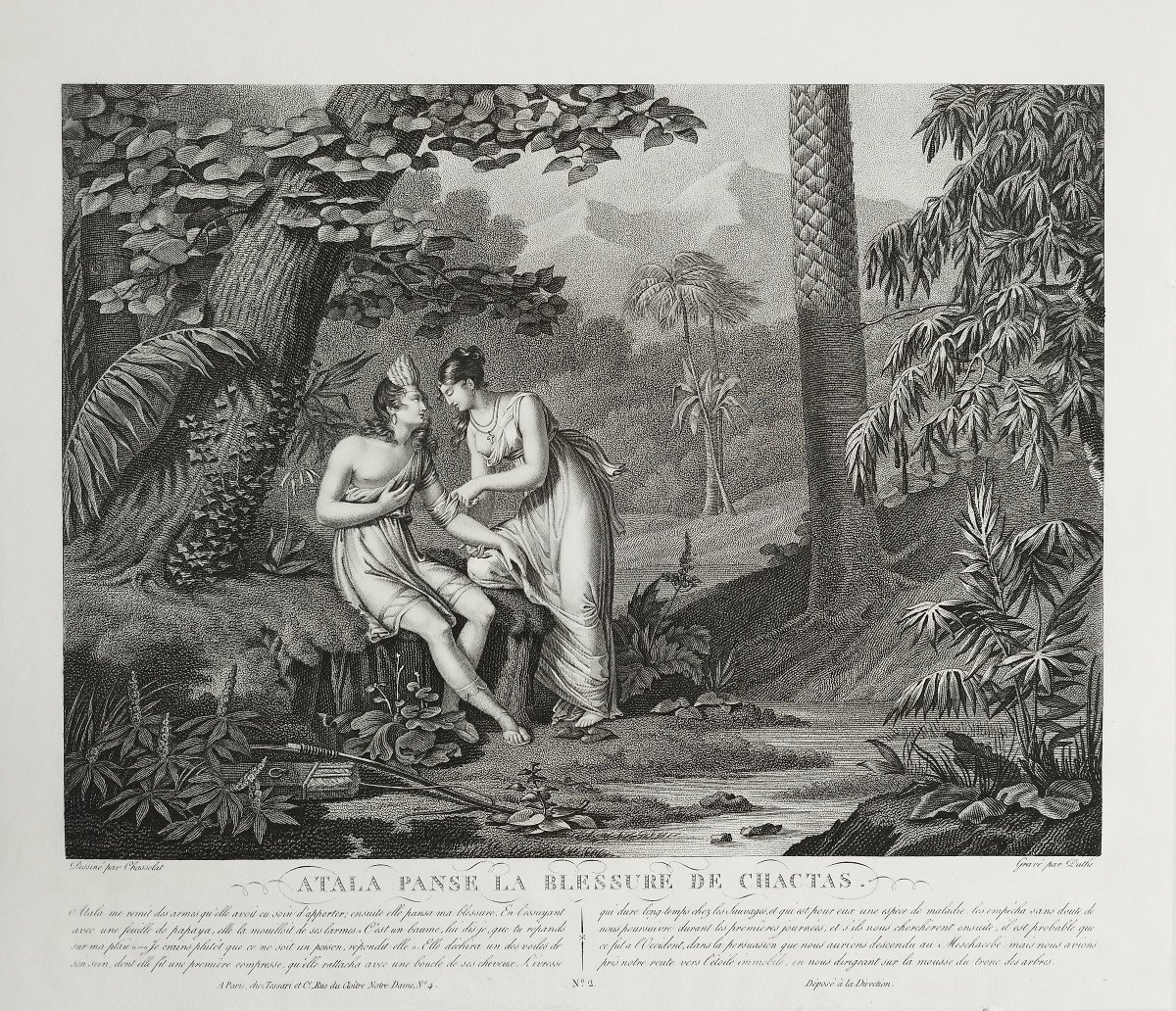 Atala And Chactas Etching Engraving By Duthé 19th C Old Print-photo-3