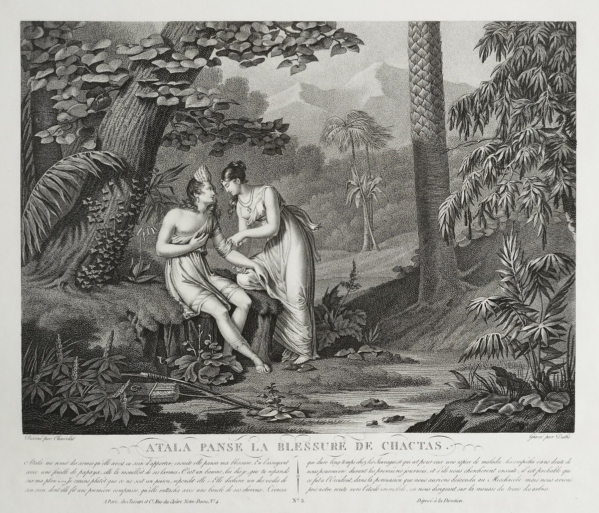 Atala And Chactas Etching Engraving By Duthé 19th C Old Print-photo-4