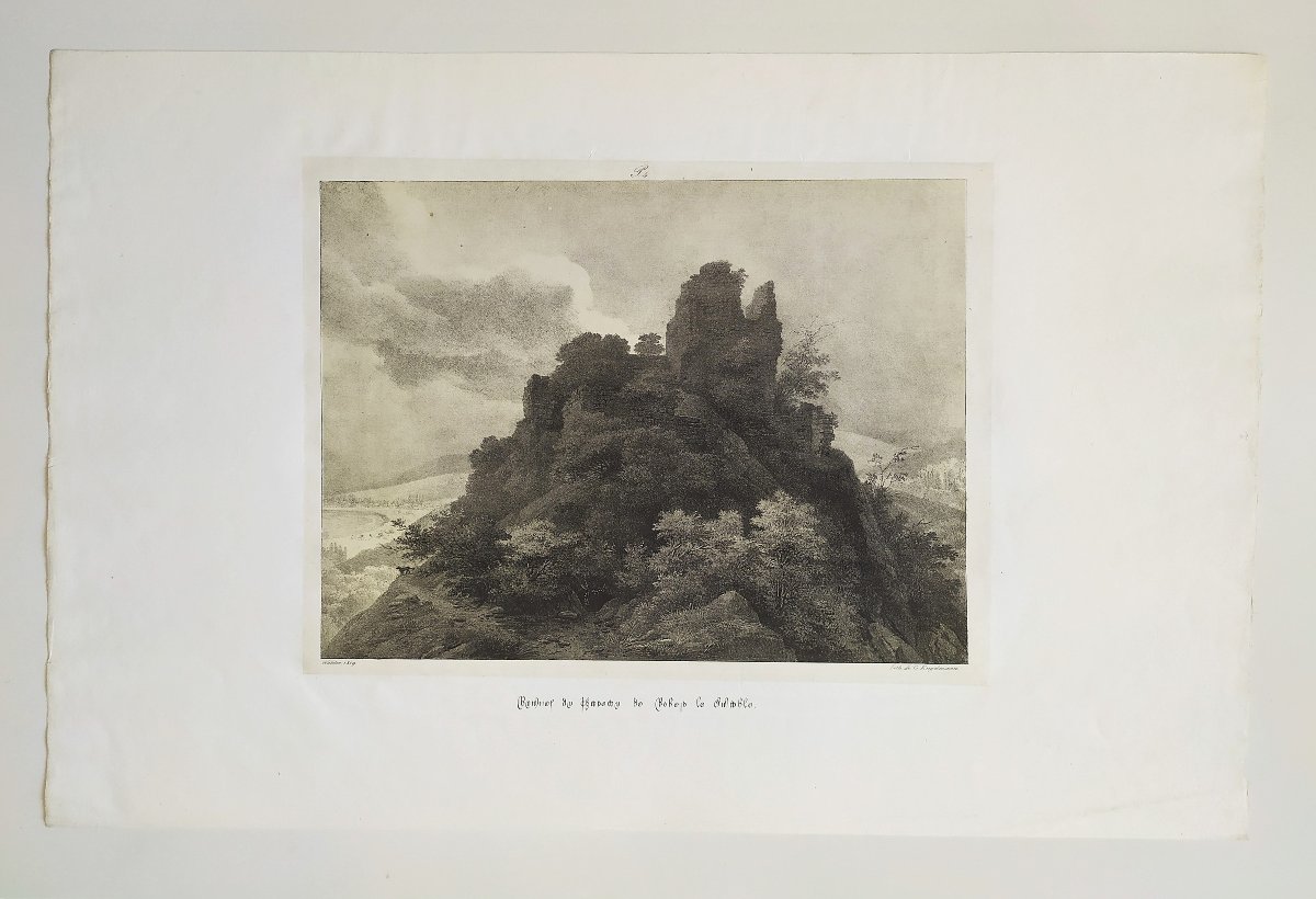 Lithographie Ancienne Par Engelmann Ruines Du Château De Robert Le Diable 19ème-photo-2