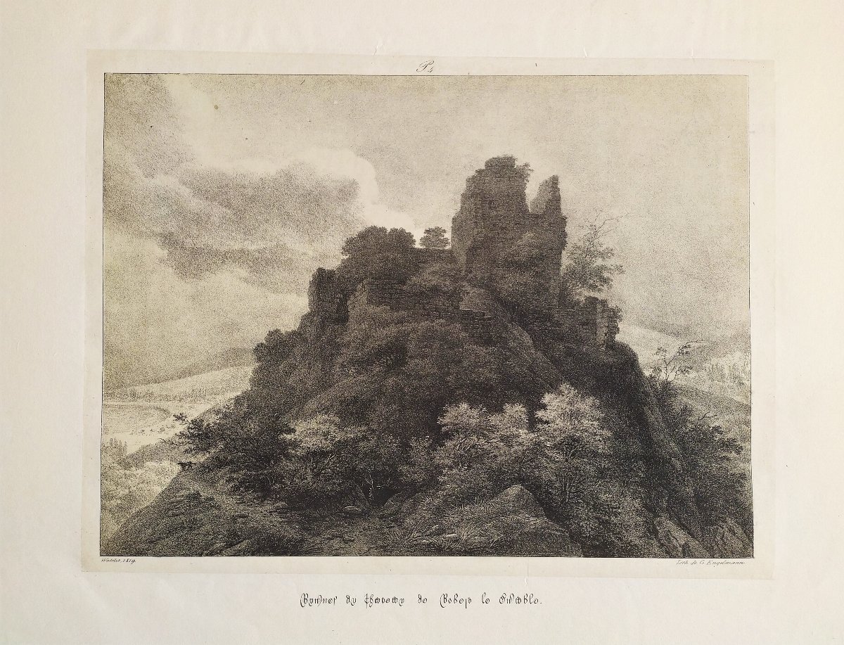 Lithographie Ancienne Par Engelmann Ruines Du Château De Robert Le Diable 19ème-photo-3