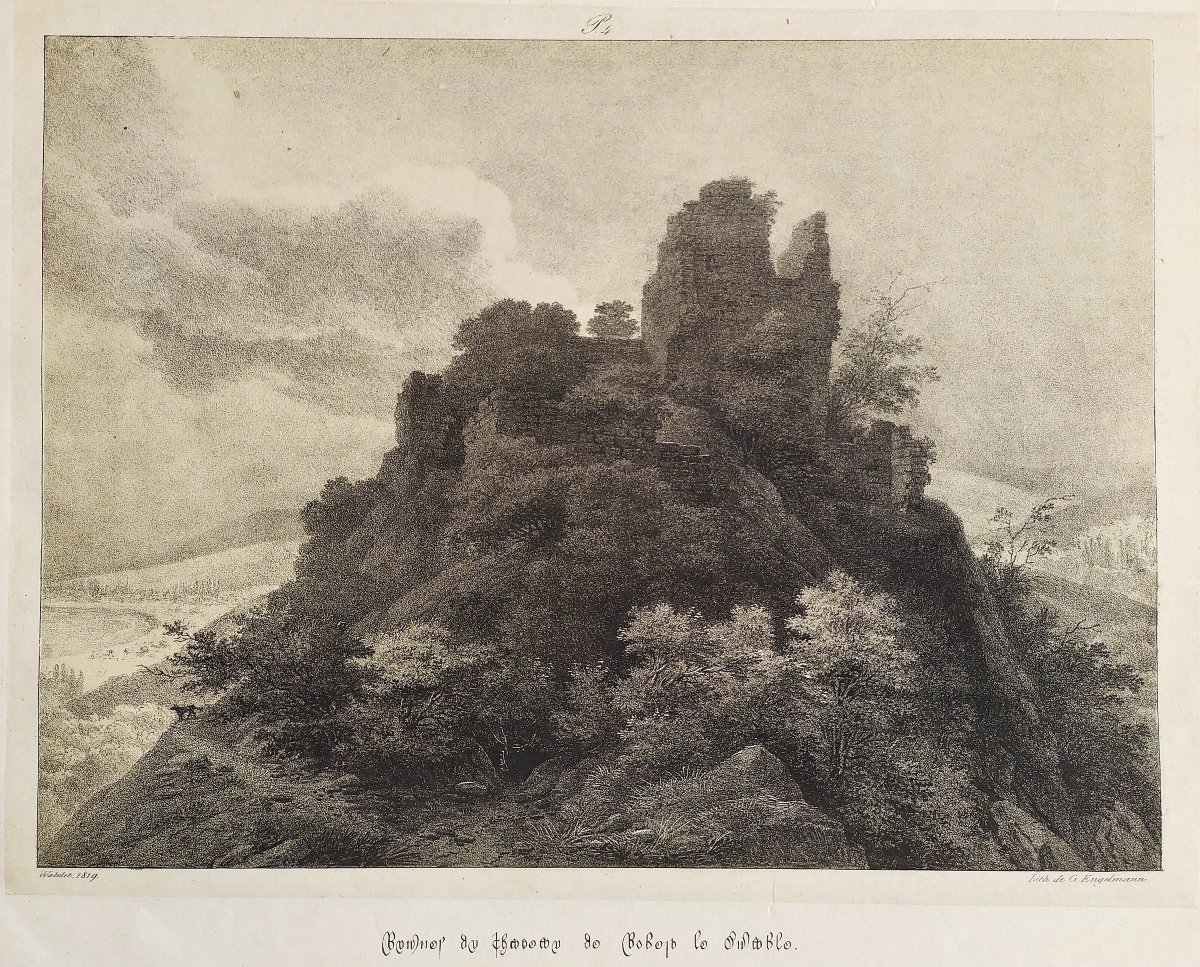  Lithograph By Engelmann Ruins Of The Castle  19th Century Old Print-photo-4