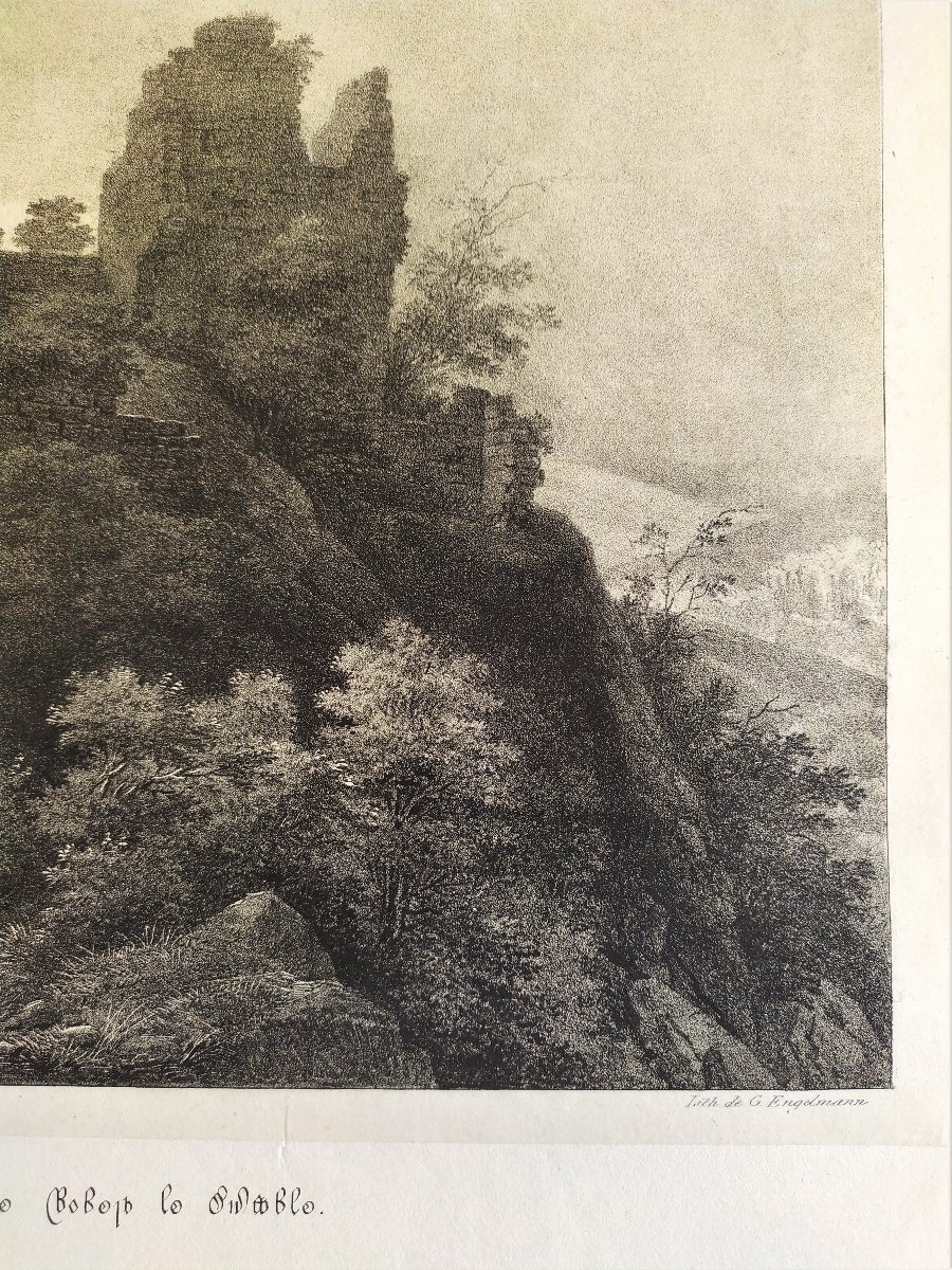  Lithograph By Engelmann Ruins Of The Castle  19th Century Old Print-photo-2